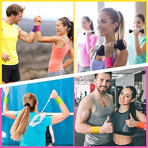 bememo 12 pcs neon sweatbands wristband sweat wrist band competitions absorbent sweatbands for men women for sports running