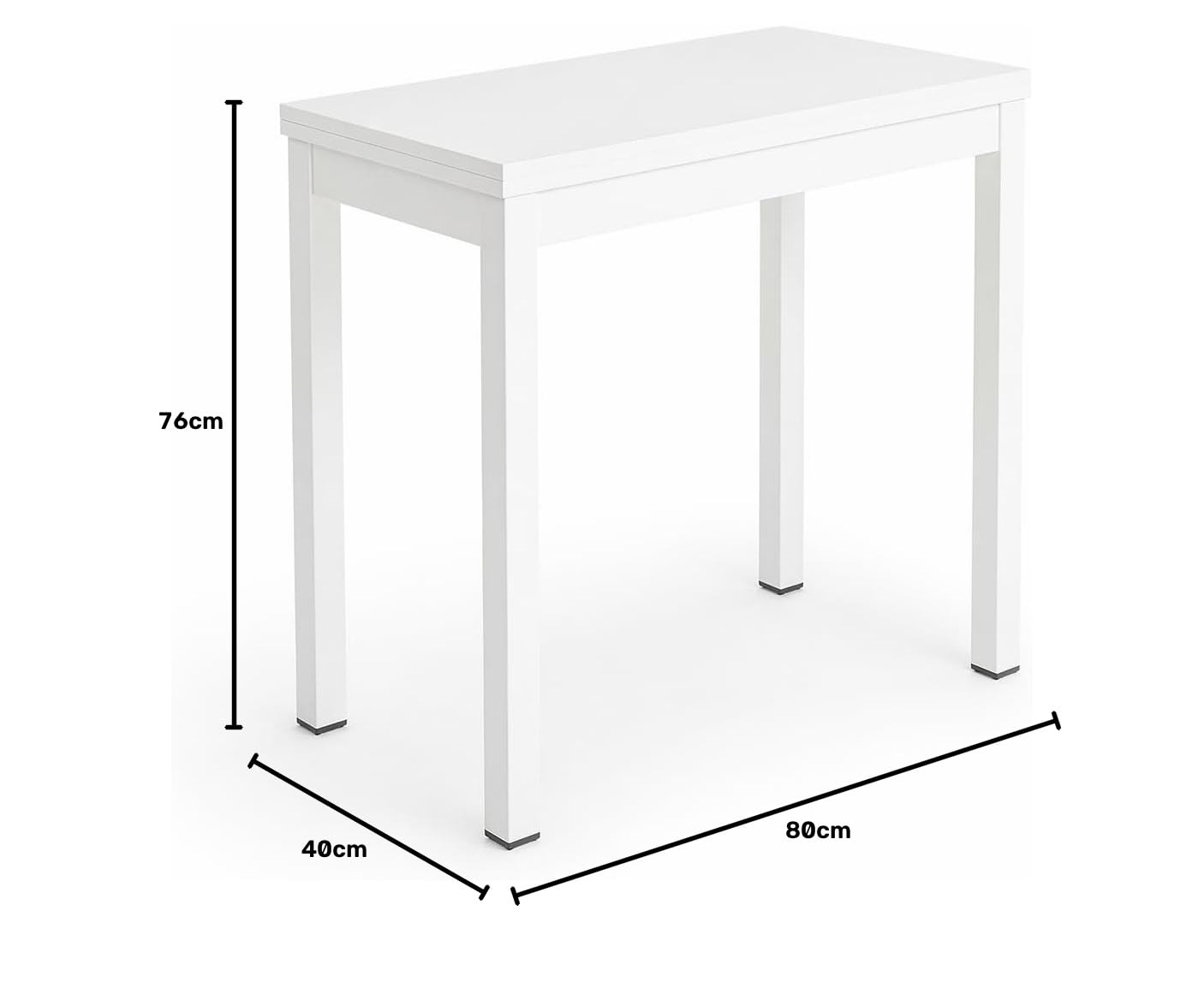 DUPI Mesa Cocina Extensible Agora | Apertura Tipo Libro | 40/80x80x76 cm | Tablero MDF 18 mm | Patas Metálicas Cuadradas | Blanco