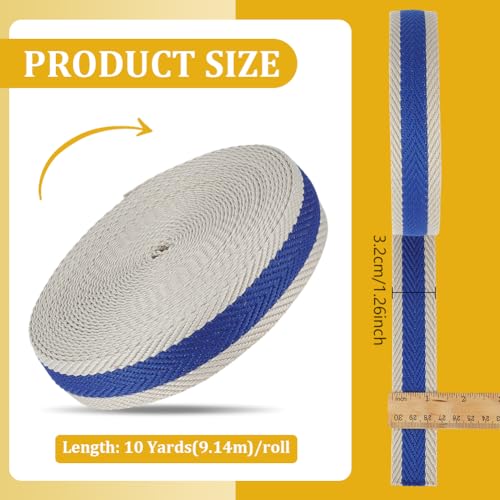 BENECREAT 10 Yards Polyester Cotton Striped Webbing, 1-1/4 Inch Wide Blue Fabric Webbing Trim Herringbone Sewing Ribbon for Crafts Bag Handles, Backpack Belts by BENECREAT - Image 2
