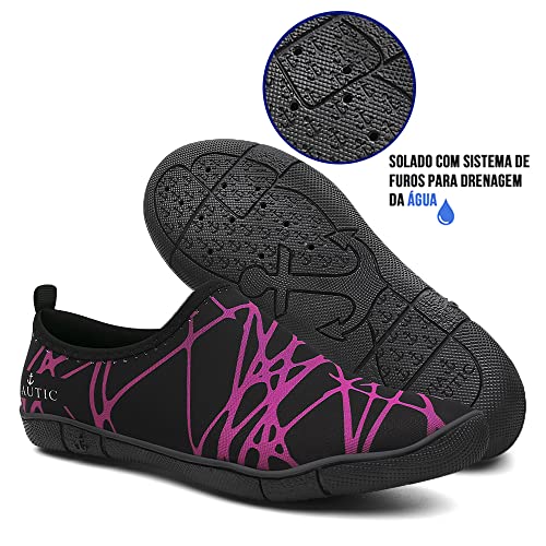 Sapatilha Aquática Tênis Híbrido Corrida Trilha Bike VL000 Cor:Preto-Rosa;Tamanho:39