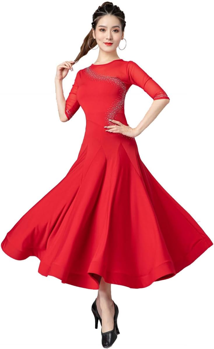 Ballroom Dance Dresses for Women Middle Sleeve Tango Dancewear Waltz Great Swing Dance Outfit Competition Dress