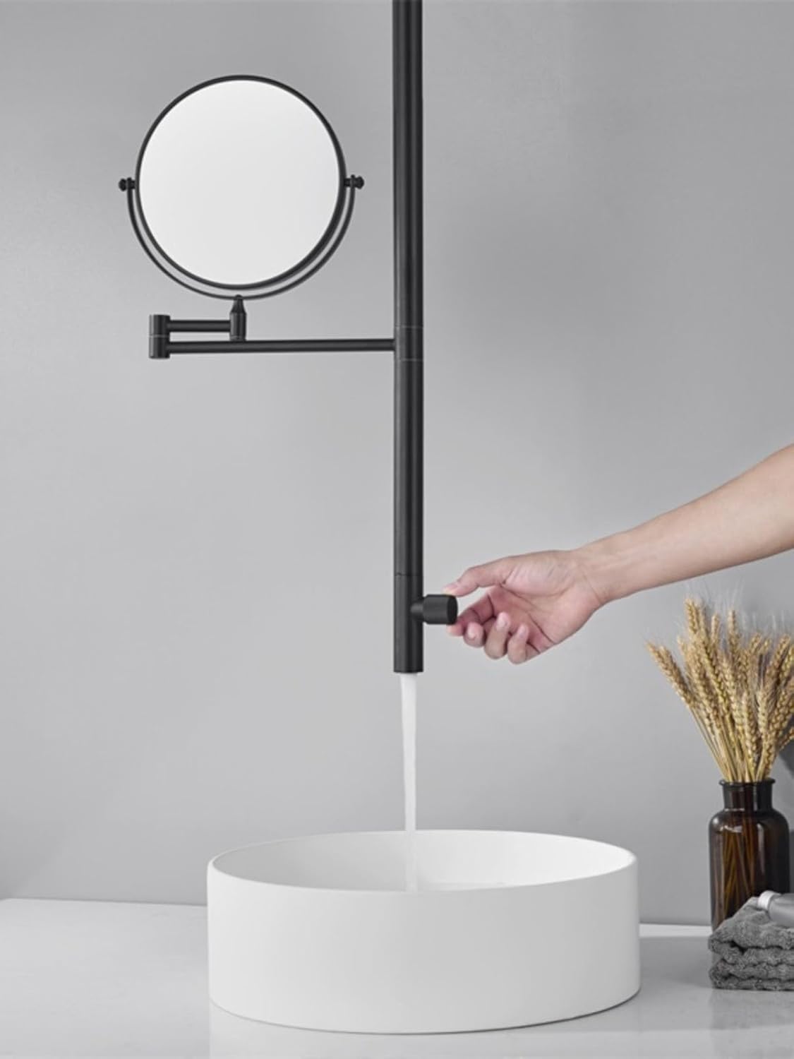 High-Flow Creative Art Style Faucet Brass Ceiling-Mounted Wall-Mounted Concealed Ceiling High-end Faucet with Mirror Straight Mouth Faucet Single Handle Double Control (Black)