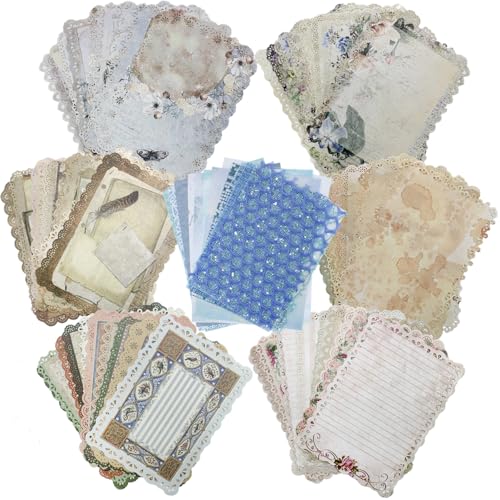 AIFUDA - Juego de 75 hojas de papel para álbumes de recortes, con borde de encaje, vintage, para álbumes de recortes y papel texturizado de malla, juego surtido para suministros de decoración de