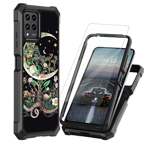 BEOTIWAD Case for T-Mobile Revvl 6 Pro 5G 6.82" with Screen Protector,Dual Layer Heavy Duty Hard PC+Soft TPU Shockproof Protection Cover,Moon Flowers