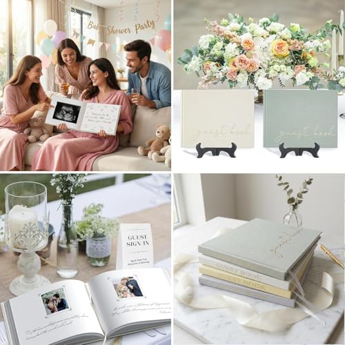 BVSSX Wedding Guest Book With Clear Photo Corners Stickers - Linen Photo Guestbook to Sign at Bridal Shower or Wedding Reception Party - 100 Pages by BVSSX - Image 4