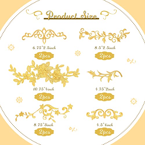 6 Pairs Gold Flower Embroidery Patch Sewing Craft Decoration Lace Diy Appliques For Wedding Prom Dress Clothes Diy Clothing Jean #TOP1