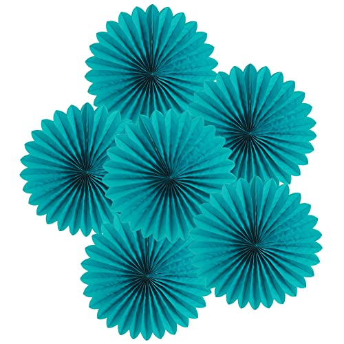 Image of Easy Joy Teal Party Decorations Paper Fans Birthday Wedding Home Party Hanging Decoration, Set of 6 (14 Inches, Teal)