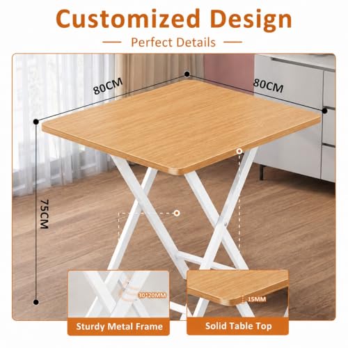 Image of Multi-Purpose Portable & Foldable Wooden Dining Table Desk for Living Room | Bed Room | Made with Engineered Plywood top and Powder Coated Finish for Home & Office (Yellow Board with white metal)