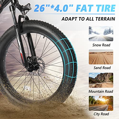 Pexmor Electric Bike For Adults, 26"X4" Fat Tire Ebike Electric Bicycle For Adults 500W 48V 13Ah Removable Battery, 20Mph Electric Mountain Bike Snow Beach E-Bike Suspension Fork, 7 Speed #TOP4