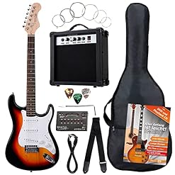 Rocktile ST Pack Guitare electrique Set Sunburst kit y compris amplificateurs, spoche, tuner, câbles - Les Beatles, Paul McCartney, John Lennon, RIngo Starr, George Harrison