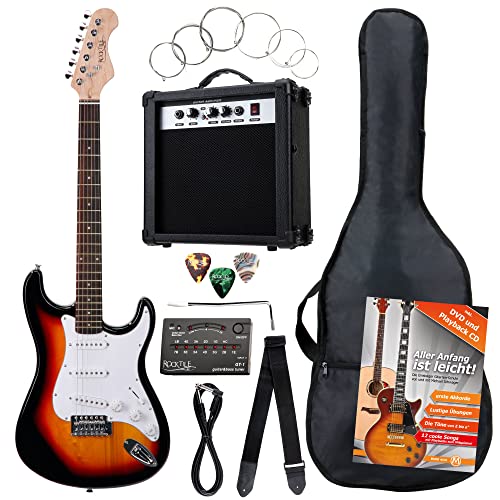 Rocktile ST Pack Guitare electrique Set Sunburst kit y compris amplificateurs, spoche, tuner, câbles - Les Beatles, Paul McCartney, John Lennon, RIngo Starr, George Harrison Rocktile ST Pack Guitare electrique Set Sunburst kit y compris amplificateurs, spoche, tuner, câbles