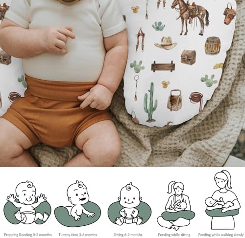 Western Cowboy Baby Nursing Pillow Covers for Boy Girl Cowboys Horse Boots Hats Golds Cactus Nursing Pillowcase for Breastfeeding Pillows Wild West Cowboy Life Soft Stretchy Slipcovers for Newborn — 사진 6