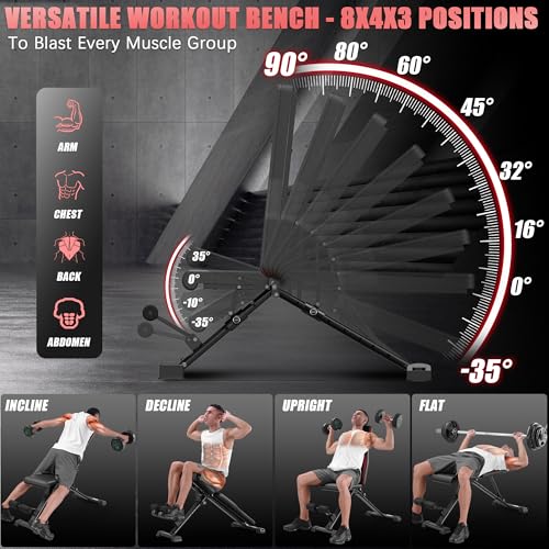 OPPSDECOR Squat Rack, Multi-Function Power Cage Rack with Adjustable Weight Bench, Squat Rack with Pull-up Bar, J-Hooks, More Training Attachment for Home Gym