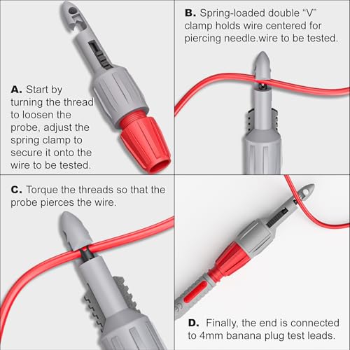 Cleqee 2 Stück Hochbelastbar Drahtstechfühler Schneidklemmen-Set mit 4mm Buchse für Multimeter Voltmeter Elektrische Prüfung