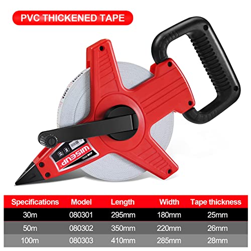 Wiseup 100 Ft Tape Measure Standard And Metric Industrial Long Measuring Tape Fiberglass Engineer's Open Reel Dual Sided Measuring Wheel #TOP3