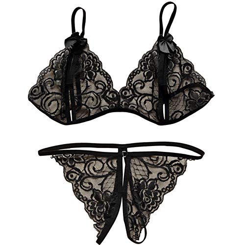 Juego de ropa interior para mujer de 2 piezas de letras completas íntimas lencería sexy caliente para sexo abierto caballo braga pijama de encaje ropa de noche tirantes ajustable dos bragas tanga,