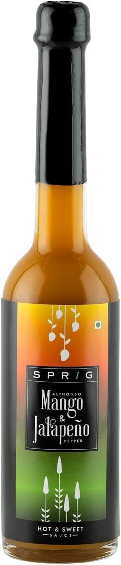 SPRIG Mango Jalapeno Hot and Sweet Sauce, 110g | Made with Alphonso Mangoes & Mild Jalapeno Peppers | Perfect for Dips, Salads, Marinades, Stir-fries, Burgers, Tacos & More