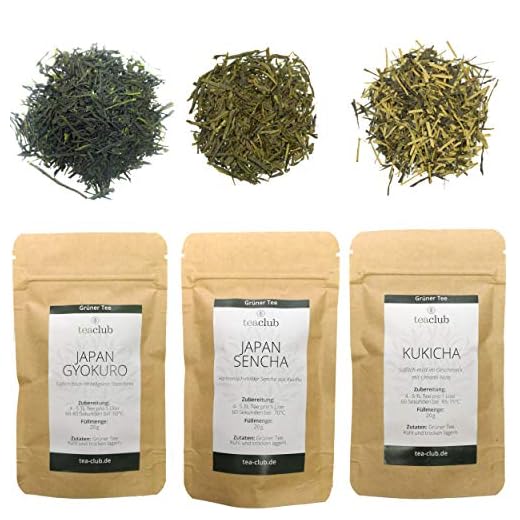Japanischer Grüner Tee Lose Probierset Geschenkset 3x 20g, Signature Premium Grüntee Japan Sencha Gyokuro Kukicha, Japanese Green Tea TeaClub