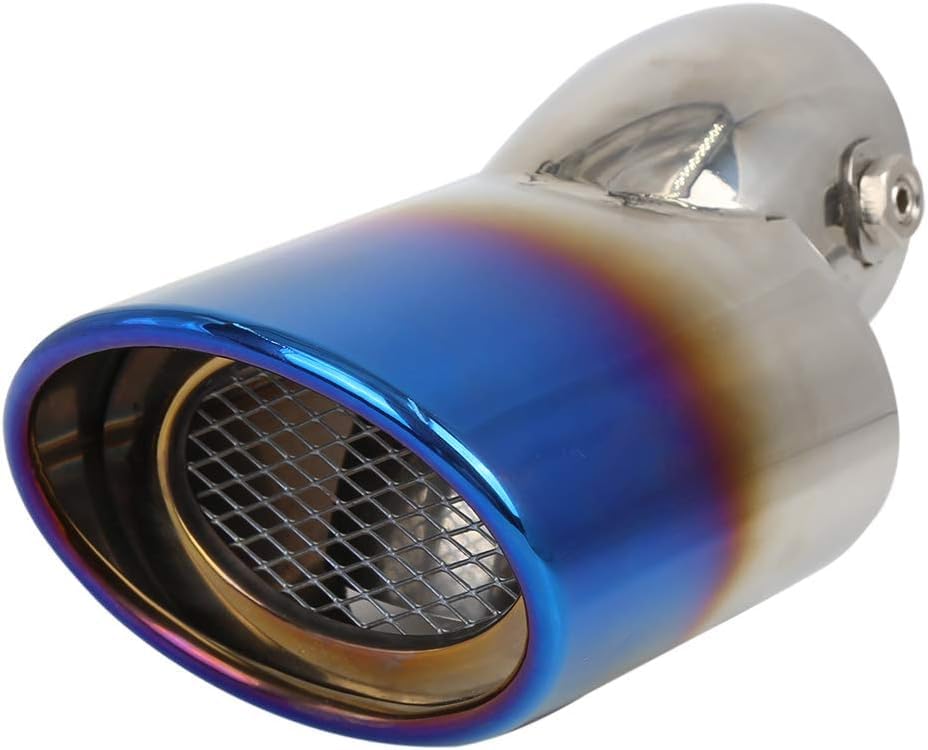 AutoBizarre Stainless Steel Burnt Blue Holographic Blue Oval Sloped Curved Bent Pipe Car Exhaust Tail Muffler Grilled Silencer Tip Car End Pipe Tail Exhaust Show Pipe Universal for All Cars-image-48