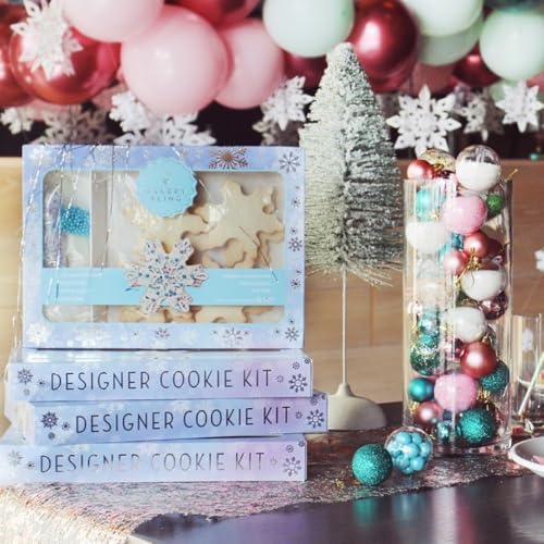 Snowflake Cookie Decorating Kit – 8 Pre-Baked Vanilla Cookies, White Icing, Glitter Sugar, Candy Beads – Winter Cookie Kit for Kids, Holiday Decorating Activity, Christmas Baking Craft