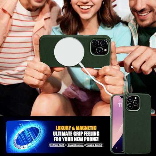 Image of Genuine Leather Case for iPhone 14 Pro Max Compatible with Magsafe Green