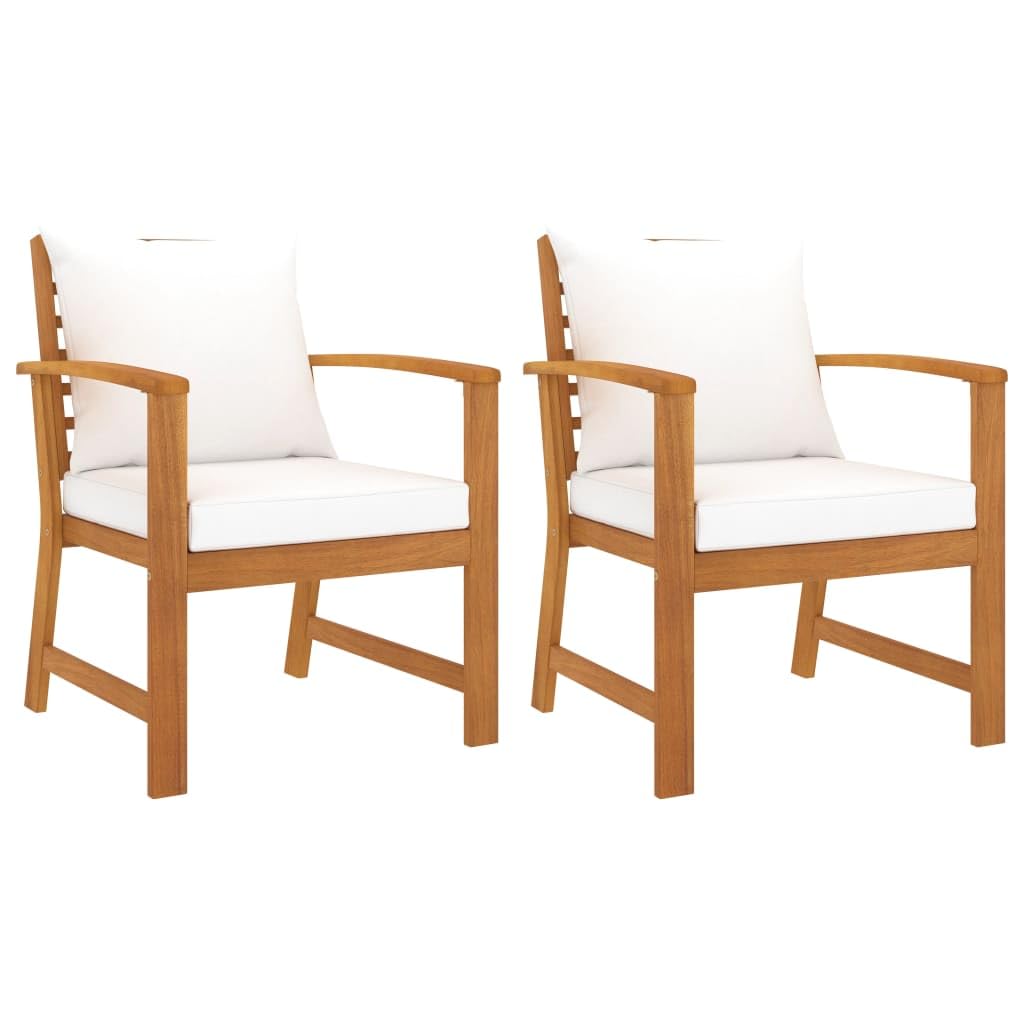 vidaXL Acacia Wood Garden Chairs with Cream Cushions- 2 Piece Set for Outdoor, Patio, Garden or Deck- Rustic Design