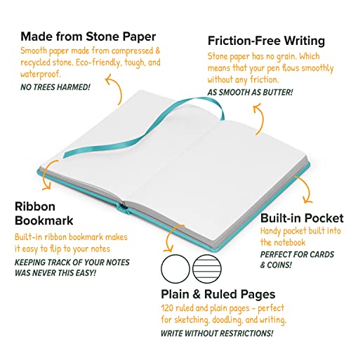 Image of Infinote Classic Reusable Stone Paper Smart Notebook - Includes 1 Erasable Pen (Reef-Blue, Large 13 * 21 cm, with 120 Pages | 60 Sheets | 120 Sides)