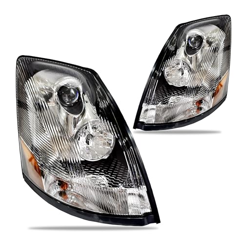 Voltexa Headlight Compatible with Volvo VNL VN 2004 2005 2006 2007 2008 2009 2010 2011 2012 2013 2014 2015 2016 2017 Volvo VNL Headlights VN Halogen Headlamp (Chrome Housing - Pair Set)