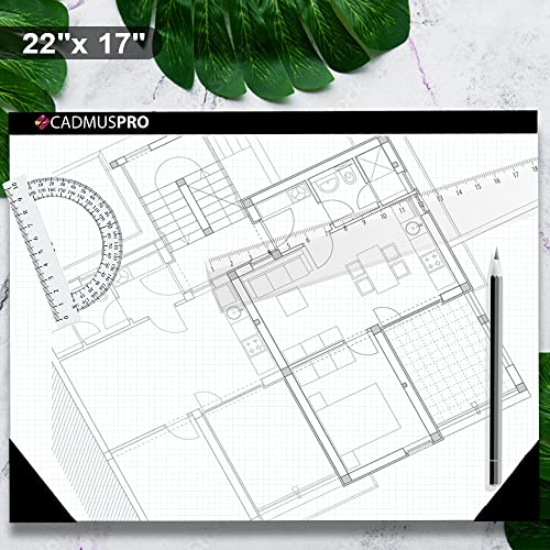 Top Desk Large Graph Pad, 22" X 17", 1/4 Quad Grid, 50 White Sheets, Great For Sketching, Drawings, House & Commercial Buildings Plans & Drafting. For Architects, Engineers & Draftsmen (Pack Of 1) #TOP6