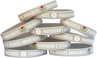 10 Parkinson's Disease Awareness Silicone Wristband Bracelets with Flower and Ribbon