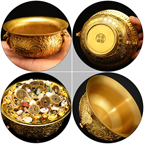 Cabilock Chinese Fortune Golden Treasure Basin Statue Feng Shui Wealth Porsperity Figurine Money Bowl Ornament For Wealth Success Good Luck Home Office Decoration #TOP6
