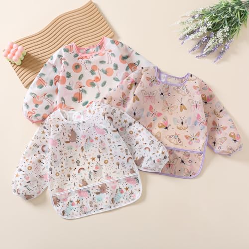 Sleeved Bib,5 Pack,Waterproof Shirt Bibs for Baby 3-24 Months Wipe Clean4