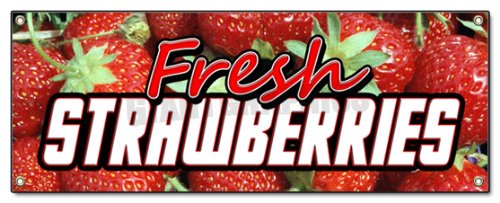 Fresh Strawberries Banner Sign Fruit Stand cart Sign