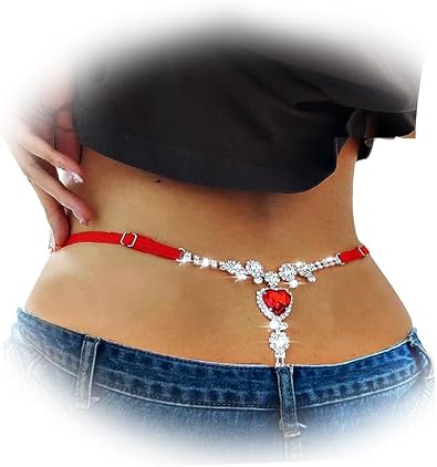 Eyraevor Women Sexy Crystal G-string Thong Rhinestone T Back Belly Waist Chain Underpants Mini Underwear Body Jewerly Silver 1