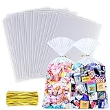 MORIDA 100pcs 7x12 inch Cellophane Treat Bags - Clear Gift, Cake Pop, Candy, Cello Bags for Party Favors & Goodie Favor Packs with 5' Twist Ties