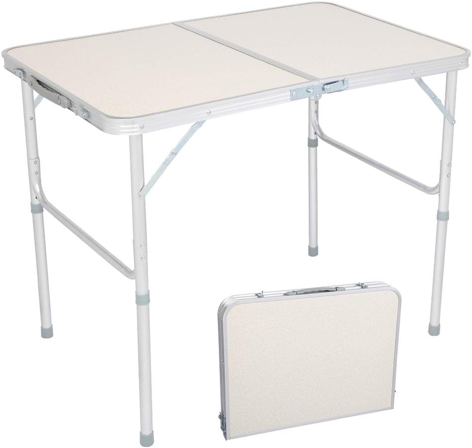 Lovinland Aluminum Folding Table, Portable Camping Table 3 Foot Lightweight Foldable Table for Party Picnic Dining Outdoor Indoor Use