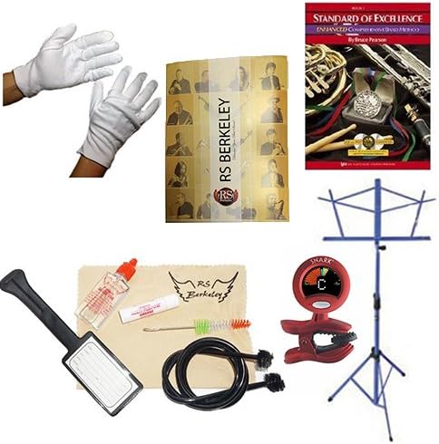 Trombone Players Mega Pack - Essential Accessory Pack for the Trombone: Includes:Trombone Care & Cleaning Kit, Polish Gloves, Music Stand, Band Folder, Standard of Excellence Book 1 for Trombone, & Tuner & Metronome