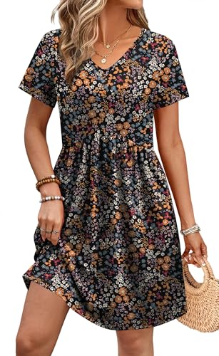 WIHOLL Dresses for Women 2026 Casual Summer V Neck Babydoll Dress Short Sleeve Fashion Beach Vacation Clothes - Image 5