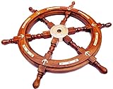 Nagina International Nautical Premium Sailor's Hand Crafted Brass & Wooden Ship Wheel | Luxury Gift Decor | Boat Collectibles (36 Inches, Anchor & Strip)