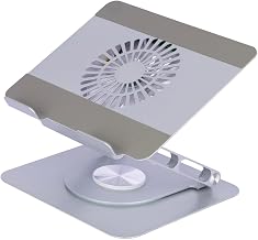 Aluminium Adjustable Laptop Stand with Cooling Fan &amp; Rotating Base | Foldable Ergonomic Notebook Stand for 10–17 Inch Lapt...