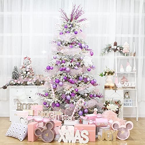 Sea Team 41-Pack Christmas Ball Ornaments with Strings, 60mm/2.36-Inch Medium Size Baubles, Shatterproof Plastic Christmas Bulbs, Hanging Decorations for Xmas Tree, Holiday, Wedding, Party, Purple