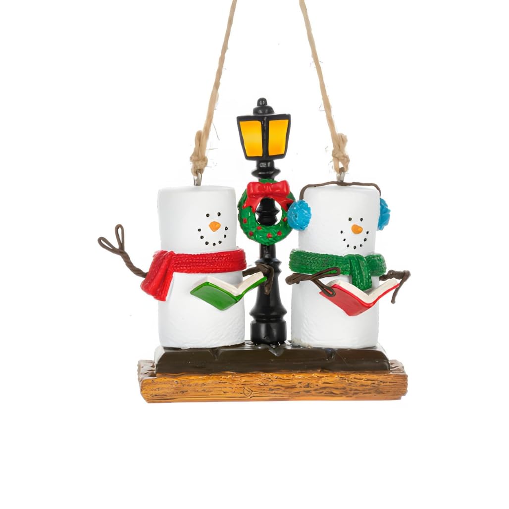 Décoration de Noël S'Mores figurine bonhomme de neige en résine avec lampadaire de fête