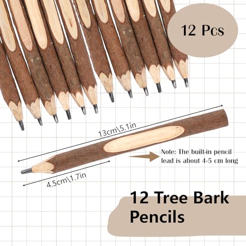 Wald Holzstifte, 12 Stück Zweig Bleistift Kinder, Holzbleistifte Mitgebsel, Holzfällerlook Kurze Stifte, Holzstifte Personalisiert, Bleistift Baum Dick für Kindergeburtstag Partygeschenk Schulbedarf