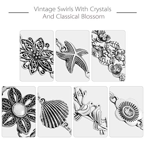Cosweet 7 Pcs Vintage Sweater Shawl Clips- Retro Cardigan Collar Dresses Clips Antique Flowers Pattern Clip for Women Girls (7 Styles) - Thumbnail 4