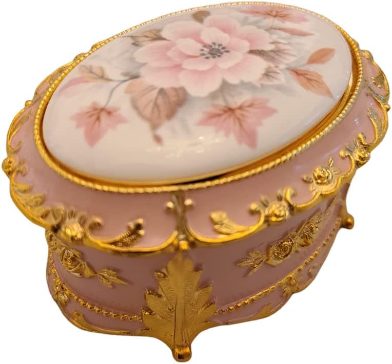 Splendid Floral Music Box/Jewelry Box in Oval Shape Playing Ode to Joy