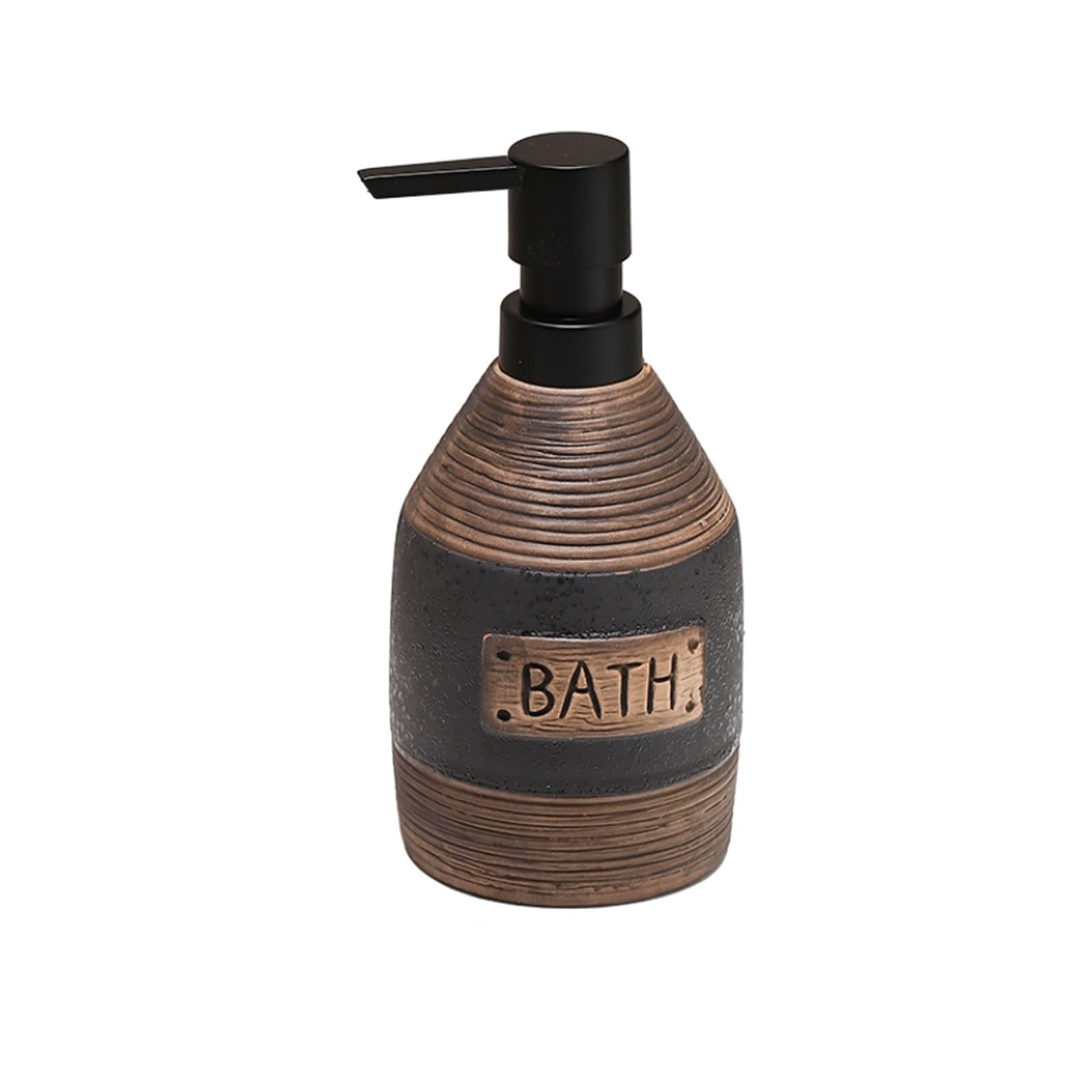 13.5oz Ceramic Soap Dispenser with Frosted ABS Pump Embossed Pattern, Smooth Stable Base, Countertop Lotion(Brown)