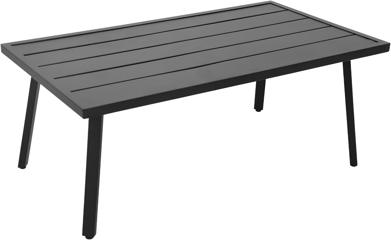 Patio Coffee Table, Rectangle Outdoor Coffee Table with Wood Grain Tabletop for Patio, Balcony and Garden, Black