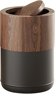3.1 GAL Modern Metal Trash Can with Realistic Wood Texture,Built-in Bag Holder,Flip Lid,Small Bathroom Garbage Can for Bathroom,Home,Office,Living Room (3.1gal Swing lid)