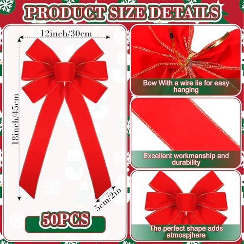 Riceshoot Valentines Day Decoration Red Bows Large Velvet Bows Garland Looped Wreath Waterproof Outdoor for Gift Wrapping Home Wall Decor(50 Pcs,12 x 18 Inch) by Riceshoot - Image 2
