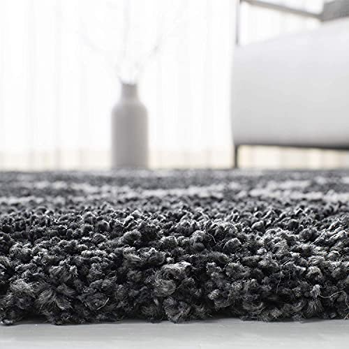 Image of Modern Anti Slip Round Shaggy Fluffy Fur Rug and Carpet for Living Room, Bedroom (7x7 Feet Round, Dark Grey & Ivory)